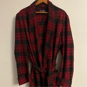 Vintage Pendleton Robe Large Mens Red Plaid 100% Virgin Wool Belted Pockets